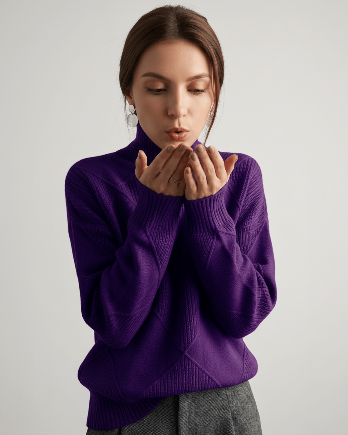 Aureline Sweater by Lauven — women’s oversized high-neck knit sweater with geometric texture and ribbed details