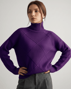 Aureline Sweater by Lauven — women’s oversized high-neck knit sweater with geometric texture and ribbed details