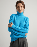 Aureline Sweater by Lauven — women’s oversized high-neck knit sweater with geometric texture and ribbed details