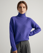Aureline Sweater by Lauven — women’s oversized high-neck knit sweater with geometric texture and ribbed details