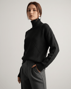 Aureline Sweater by Lauven — women’s oversized high-neck knit sweater with geometric texture and ribbed details