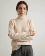 Aureline Sweater by Lauven — women’s oversized high-neck knit sweater with geometric texture and ribbed details
