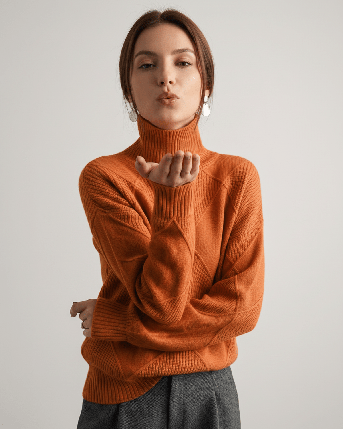 Aureline Sweater by Lauven — women’s oversized high-neck knit sweater with geometric texture and ribbed details