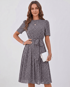 Veloura Midi Dress by Lauven — polka dot short sleeve o-neck A-line midi dress