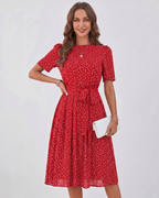 Veloura Midi Dress by Lauven — polka dot short sleeve o-neck A-line midi dress