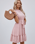 Veloura Mini Dress by Lauven — polka dot short sleeve round neck A-line mini dress