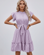 Veloura Mini Dress by Lauven — polka dot short sleeve round neck A-line mini dress