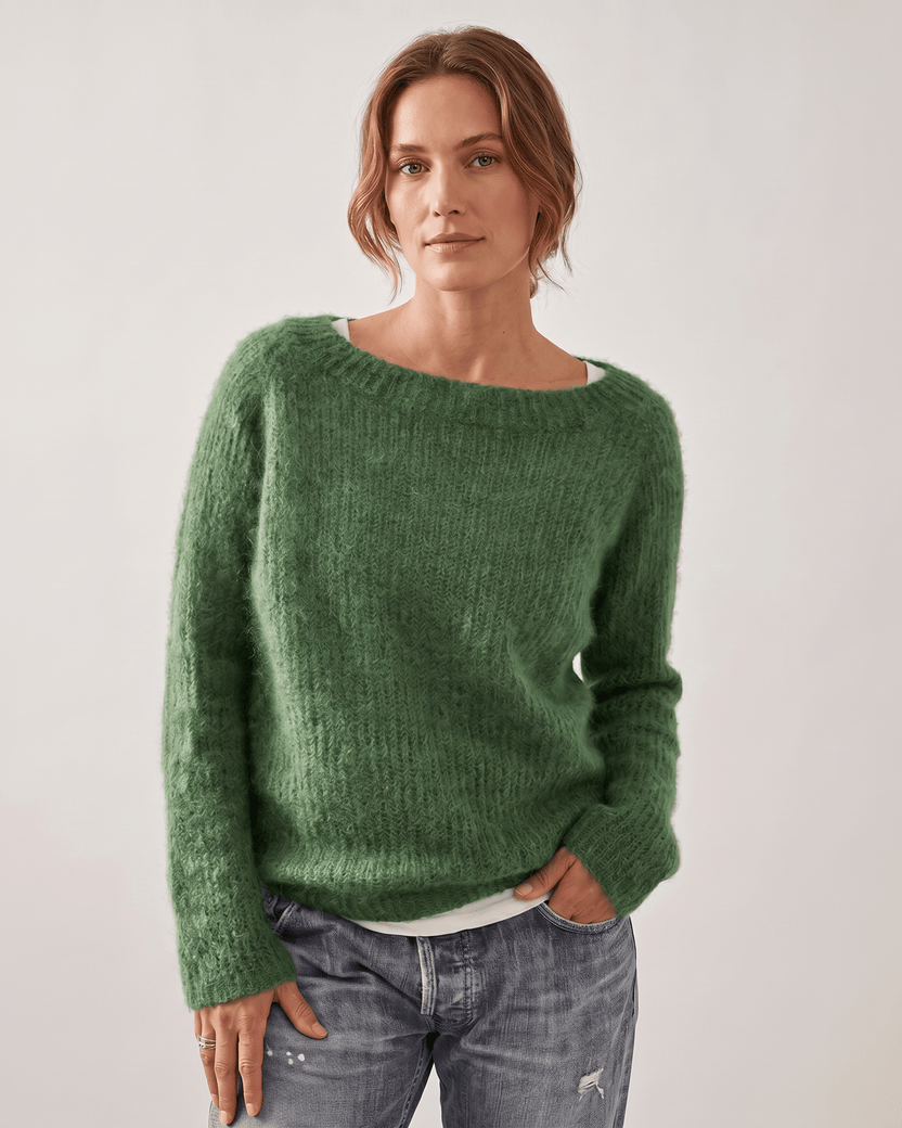 Veloura Sweater by Lauven — green women’s relaxed knit sweater with soft brushed texture
