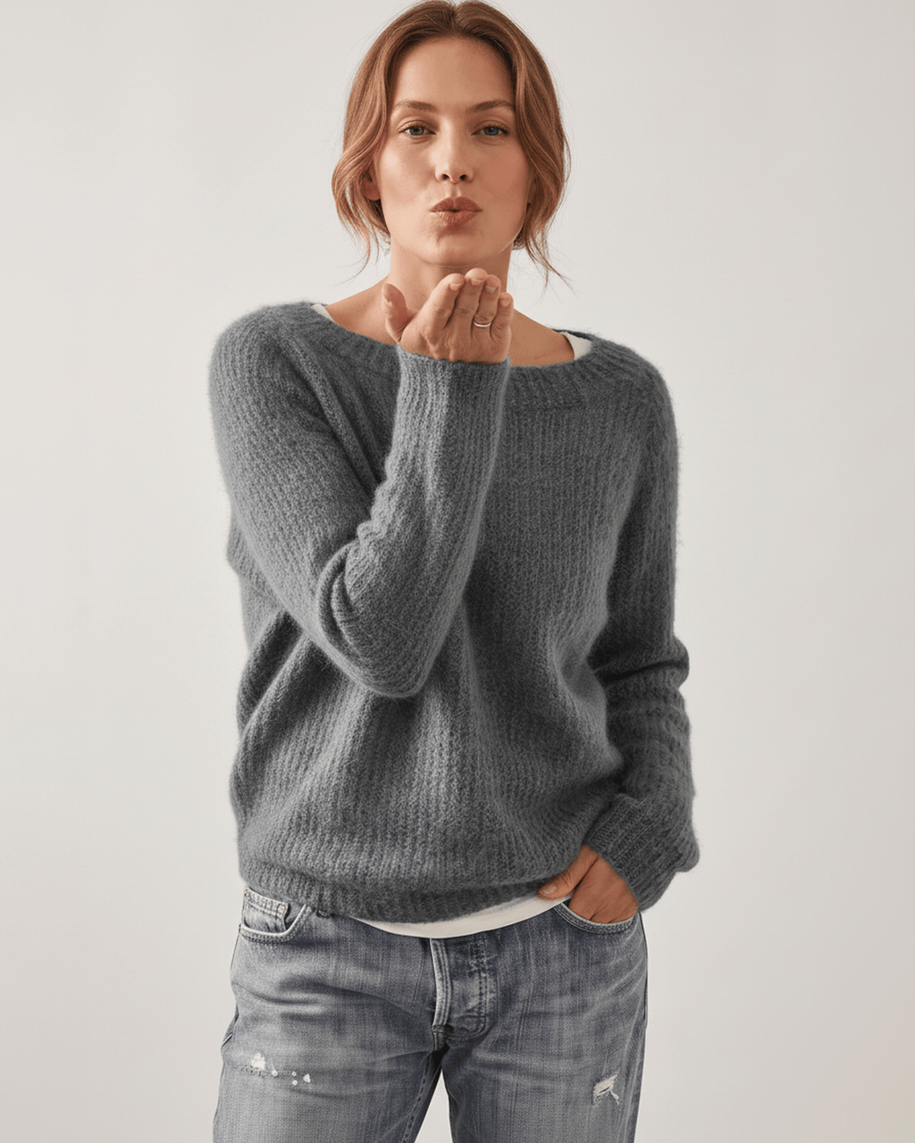 Veloura Sweater by Lauven — women’s relaxed knit sweater with soft brushed texture