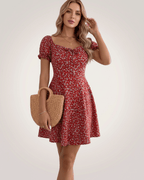 Florienne Mini Dress by Lauven — chiffon puff sleeve square neck A-line mini dress
