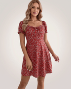 Florienne Mini Dress by Lauven — chiffon puff sleeve square neck A-line mini dress