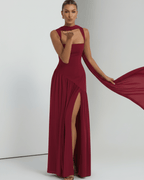 Seralune Maxi Dress by Lauven — stretch crepe sleeveless square neck fitted maxi dress