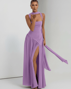 Seralune Maxi Dress by Lauven — stretch crepe sleeveless square neck fitted maxi dress