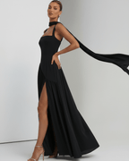 Seralune Maxi Dress by Lauven — stretch crepe sleeveless square neck fitted maxi dress