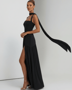 Seralune Maxi Dress by Lauven — stretch crepe sleeveless square neck fitted maxi dress