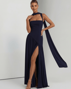Seralune Maxi Dress by Lauven — stretch crepe sleeveless square neck fitted maxi dress
