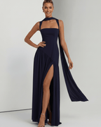 Seralune Maxi Dress by Lauven — stretch crepe sleeveless square neck fitted maxi dress