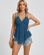 Solvane Top by Lauven — women’s eyelet halter top with flowy fit