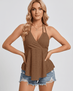 Solvane Top by Lauven — women’s eyelet halter top with flowy fit