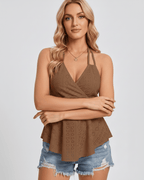 Solvane Top by Lauven — women’s eyelet halter top with flowy fit