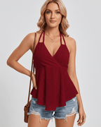 Solvane Top by Lauven — women’s eyelet halter top with flowy fit