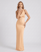 Seralyn Maxi Dress by Lauven — satin sleeveless cowl neck slim maxi dress