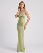 Seralyn Maxi Dress by Lauven — satin sleeveless cowl neck slim maxi dress