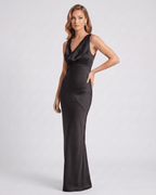 Seralyn Maxi Dress by Lauven — satin sleeveless cowl neck slim maxi dress