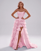 Celestia Maxi Dress by Lauven — organza strapless corset tiered maxi dress