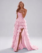 Celestia Maxi Dress by Lauven — organza strapless corset tiered maxi dress