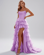 Celestia Maxi Dress by Lauven — organza strapless corset tiered maxi dress