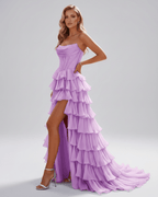 Celestia Maxi Dress by Lauven — organza strapless corset tiered maxi dress