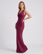 Seralyn Maxi Dress by Lauven — satin sleeveless cowl neck slim maxi dress