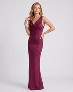 Seralyn Maxi Dress by Lauven — satin sleeveless cowl neck slim maxi dress