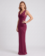 Seralyn Maxi Dress by Lauven — satin sleeveless cowl neck slim maxi dress