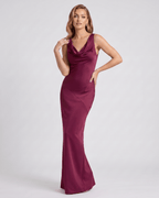 Seralyn Maxi Dress by Lauven — satin sleeveless cowl neck slim maxi dress