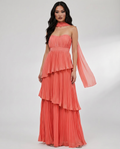 Seraphina Maxi Dress by Lauven — coral chiffon strapless sweetheart tiered maxi dress