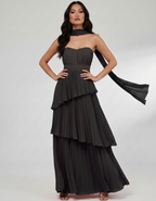 Seraphina Maxi Dress by Lauven — chiffon strapless sweetheart tiered maxi dress