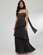 Seraphina Maxi Dress by Lauven — chiffon strapless sweetheart tiered maxi dress
