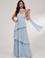 Seraphina Maxi Dress by Lauven — chiffon strapless sweetheart tiered maxi dress