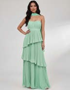 Seraphina Maxi Dress by Lauven — chiffon strapless sweetheart tiered maxi dress