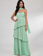 Seraphina Maxi Dress by Lauven — chiffon strapless sweetheart tiered maxi dress