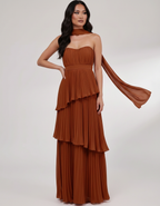 Seraphina Maxi Dress by Lauven — chiffon strapless sweetheart tiered maxi dress