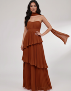 Seraphina Maxi Dress by Lauven — chiffon strapless sweetheart tiered maxi dress