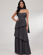 Seraphina Maxi Dress by Lauven — chiffon strapless sweetheart tiered maxi dress