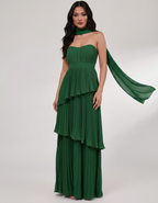 Seraphina Maxi Dress by Lauven — chiffon strapless sweetheart tiered maxi dress