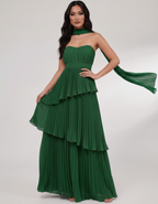 Seraphina Maxi Dress by Lauven — chiffon strapless sweetheart tiered maxi dress