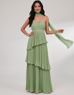 Seraphina Maxi Dress by Lauven — chiffon strapless sweetheart tiered maxi dress