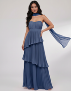 Seraphina Maxi Dress by Lauven — chiffon strapless sweetheart tiered maxi dress