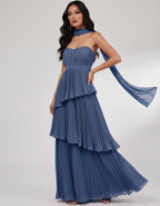 Seraphina Maxi Dress by Lauven — chiffon strapless sweetheart tiered maxi dress